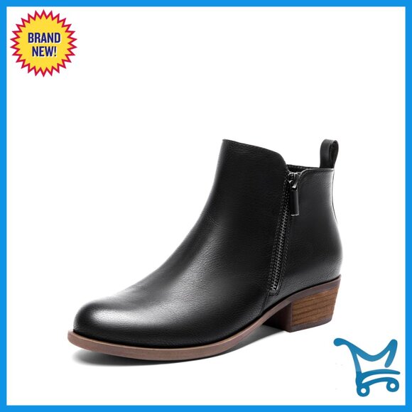 Women's Ankle Boots Chunky Heel Side Zipper Booties Shoes